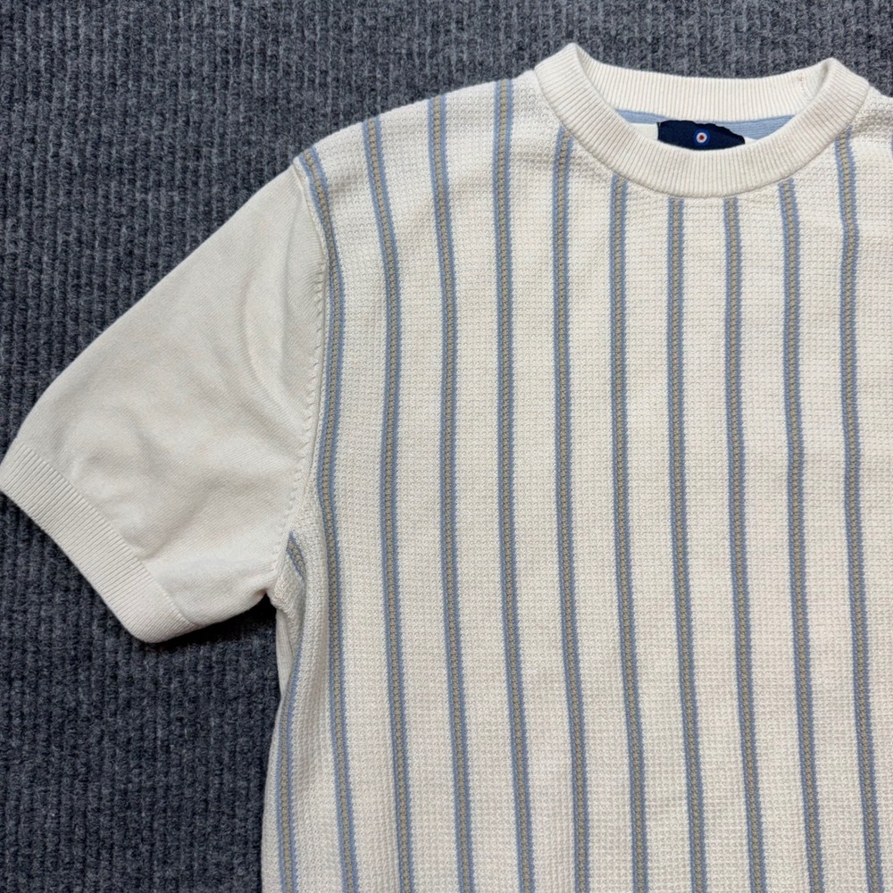 Ben Sherman Beige Blue Striped Knit T Shirt M Mod Retro Indie Casual Timeless